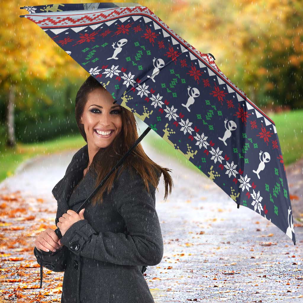 Christmas Alien Pattern with UFO Abduction of Santa Reindeer Snowy Forest Umbrella Xmas Holiday Patterns - Wonder Print Shop