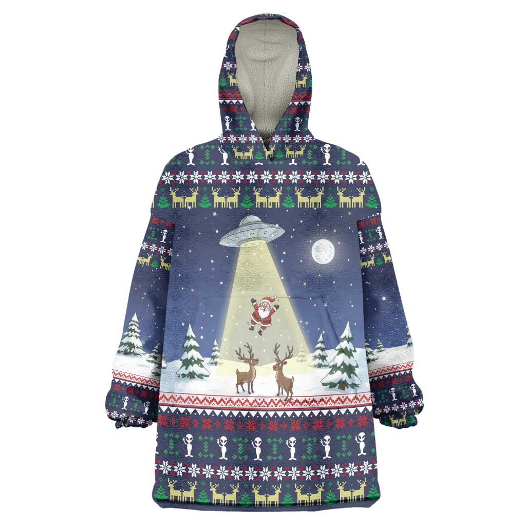 Christmas Alien Pattern with UFO Abduction of Santa Reindeer Snowy Forest Wearable Blanket Hoodie Xmas Holiday Patterns - Wonder Print Shop