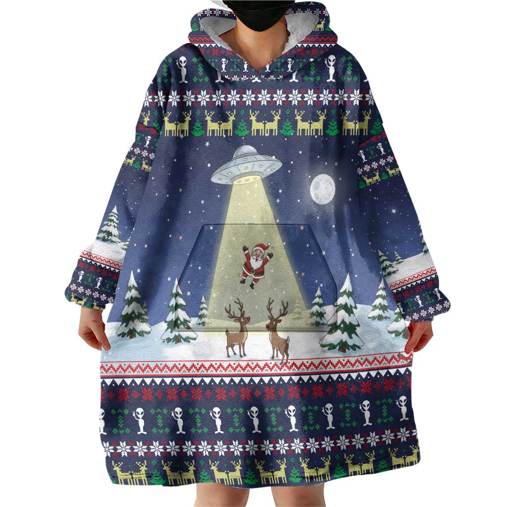 Christmas Alien Pattern with UFO Abduction of Santa Reindeer Snowy Forest Wearable Blanket Hoodie Xmas Holiday Patterns - Wonder Print Shop