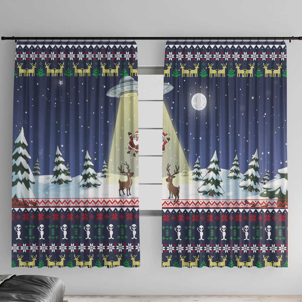 Christmas Alien Pattern with UFO Abduction of Santa Reindeer Snowy Forest Window Curtain Xmas Holiday Patterns - Wonder Print Shop