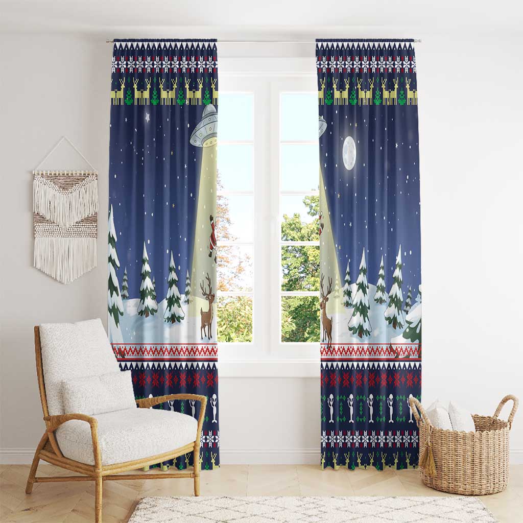Christmas Alien Pattern with UFO Abduction of Santa Reindeer Snowy Forest Window Curtain Xmas Holiday Patterns - Wonder Print Shop