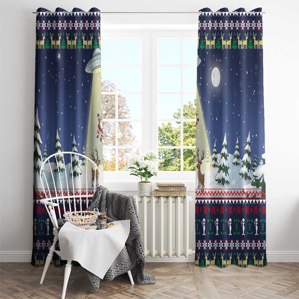 Christmas Alien Pattern with UFO Abduction of Santa Reindeer Snowy Forest Window Curtain Xmas Holiday Patterns - Wonder Print Shop