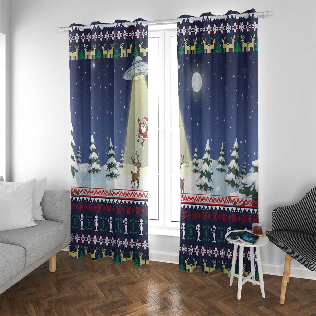 Christmas Alien Pattern with UFO Abduction of Santa Reindeer Snowy Forest Window Curtain Xmas Holiday Patterns - Wonder Print Shop
