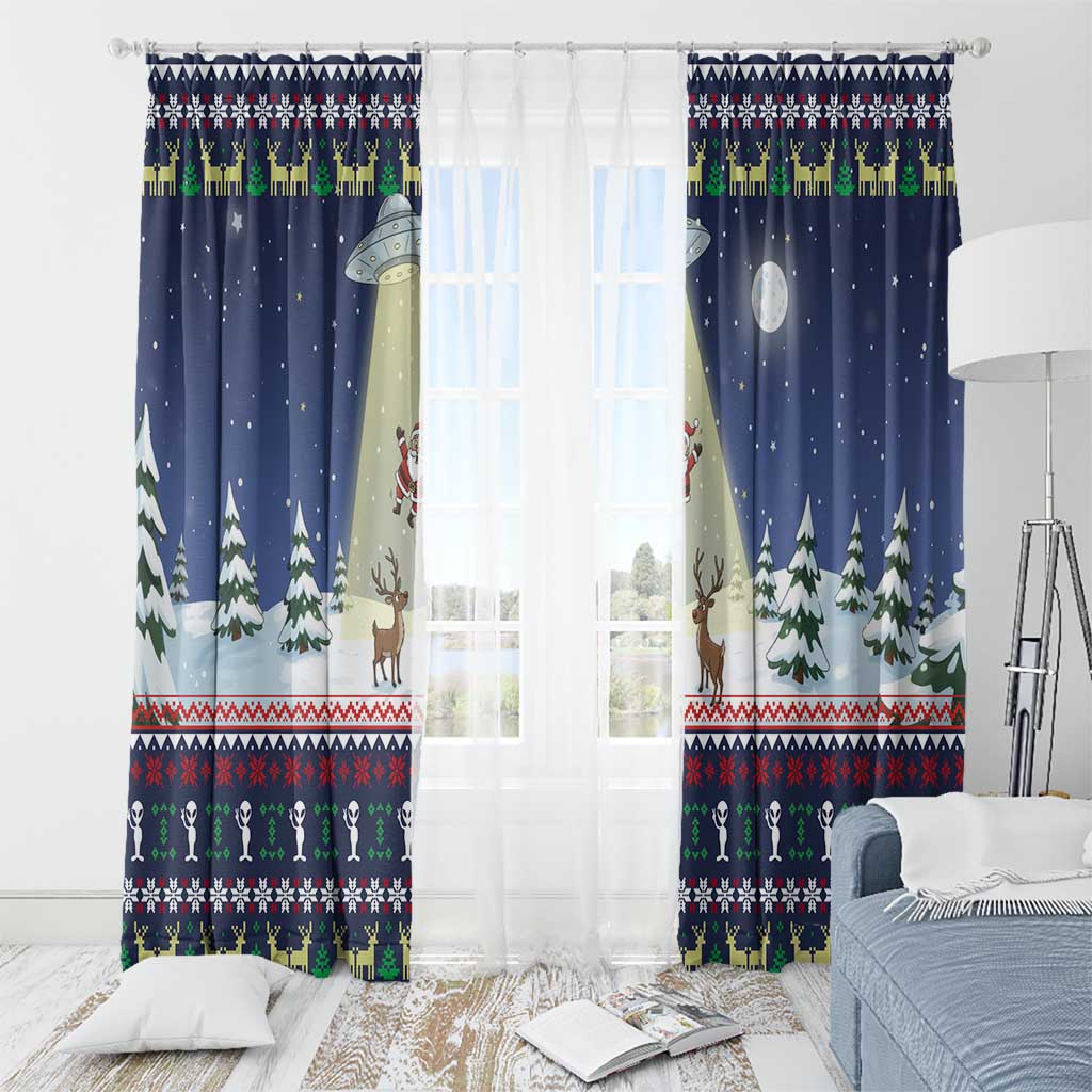 Christmas Alien Pattern with UFO Abduction of Santa Reindeer Snowy Forest Window Curtain Xmas Holiday Patterns - Wonder Print Shop