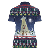 Christmas Alien Pattern with UFO Abduction of Santa Reindeer Snowy Forest Women Polo Shirt Xmas Holiday Patterns - Wonder Print Shop