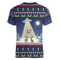Christmas Alien Pattern with UFO Abduction of Santa Reindeer Snowy Forest Women V-Neck T-Shirt Xmas Holiday Patterns - Wonder Print Shop
