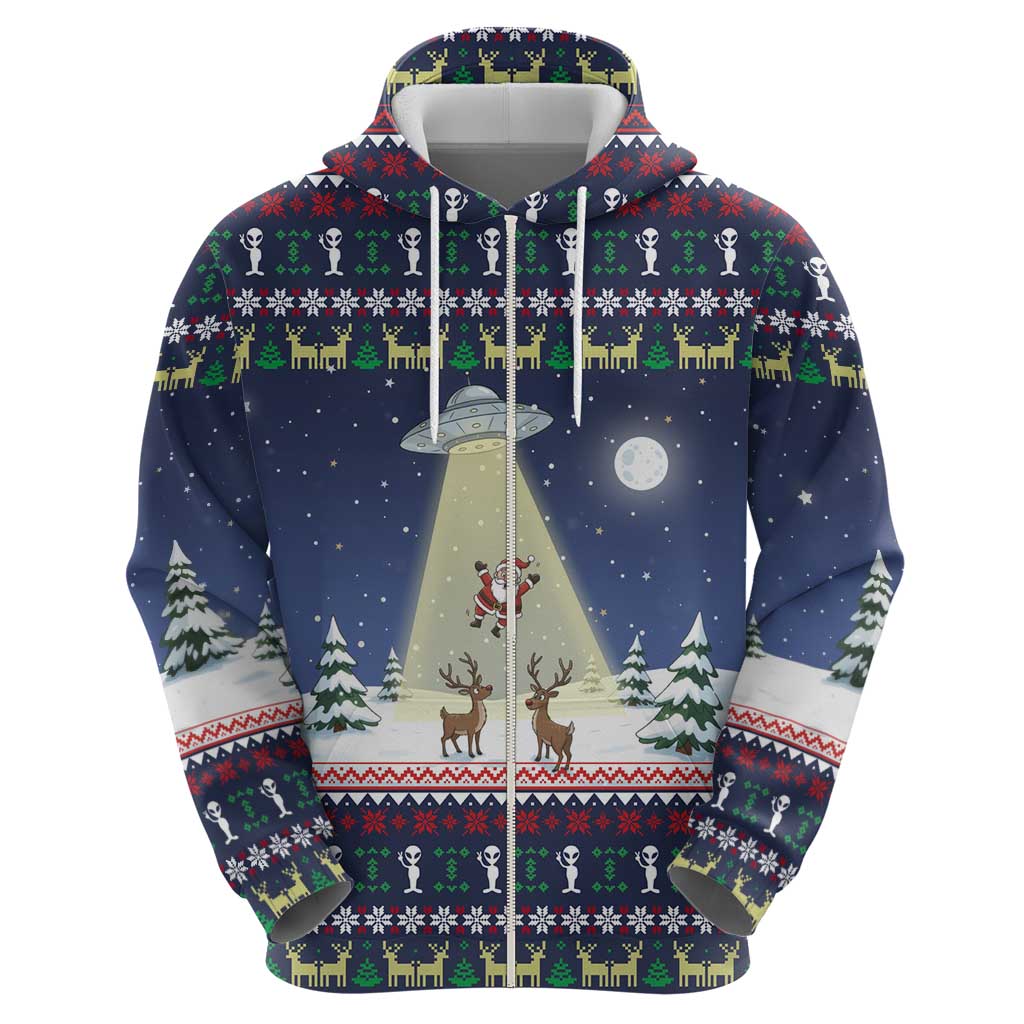 Christmas Alien Pattern with UFO Abduction of Santa Reindeer Snowy Forest Zip Hoodie Xmas Holiday Patterns - Wonder Print Shop