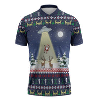 Christmas Alien Pattern with UFO Abduction of Santa Reindeer Snowy Forest Zipper Polo Shirt Xmas Holiday Patterns - Wonder Print Shop