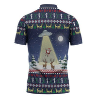 Christmas Alien Pattern with UFO Abduction of Santa Reindeer Snowy Forest Zipper Polo Shirt Xmas Holiday Patterns - Wonder Print Shop