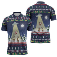 Christmas Alien Pattern with UFO Abduction of Santa Reindeer Snowy Forest Zipper Polo Shirt Xmas Holiday Patterns - Wonder Print Shop