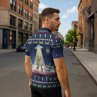 Christmas Alien Pattern with UFO Abduction of Santa Reindeer Snowy Forest Zipper Polo Shirt Xmas Holiday Patterns - Wonder Print Shop