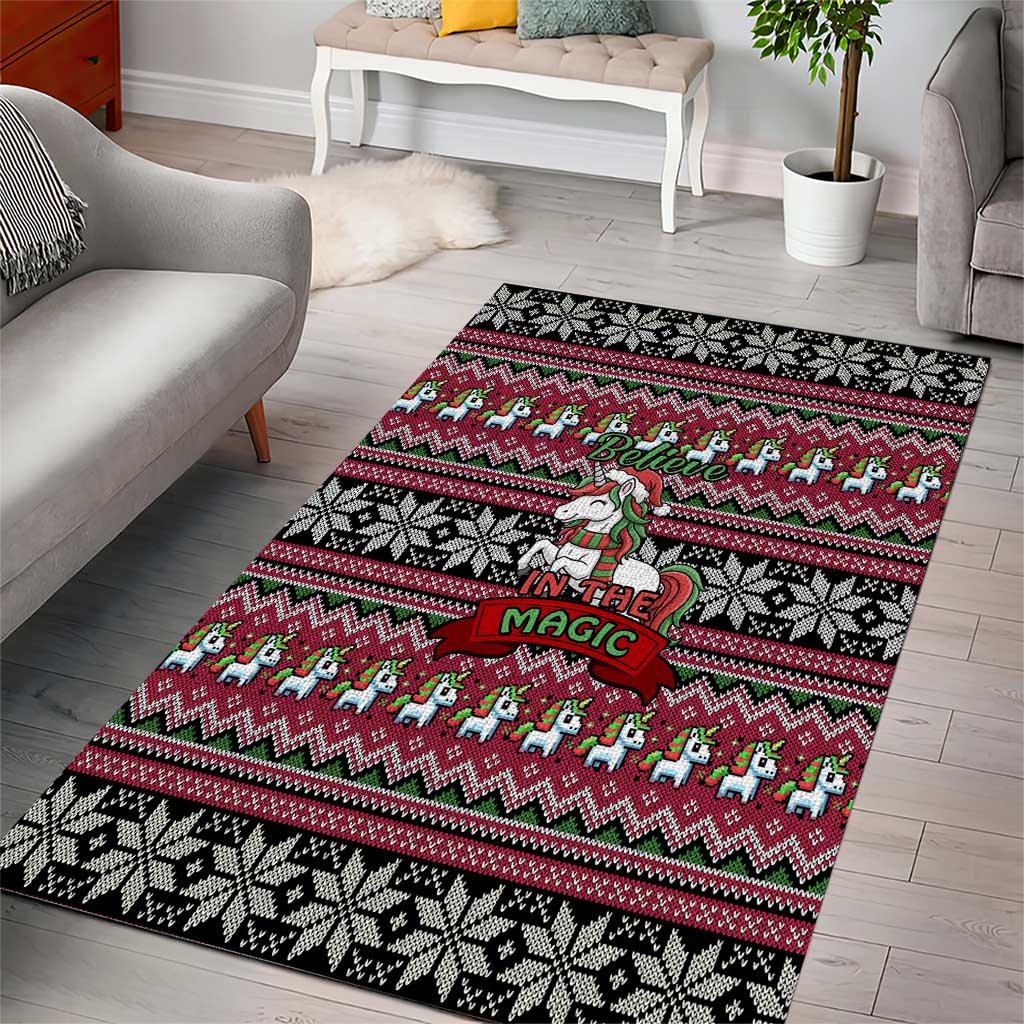 Unicorn Believe In The Magic Christmas Area Rug Xmas Holiday Patterns - Wonder Print Shop