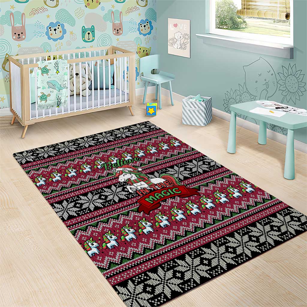 Unicorn Believe In The Magic Christmas Area Rug Xmas Holiday Patterns - Wonder Print Shop