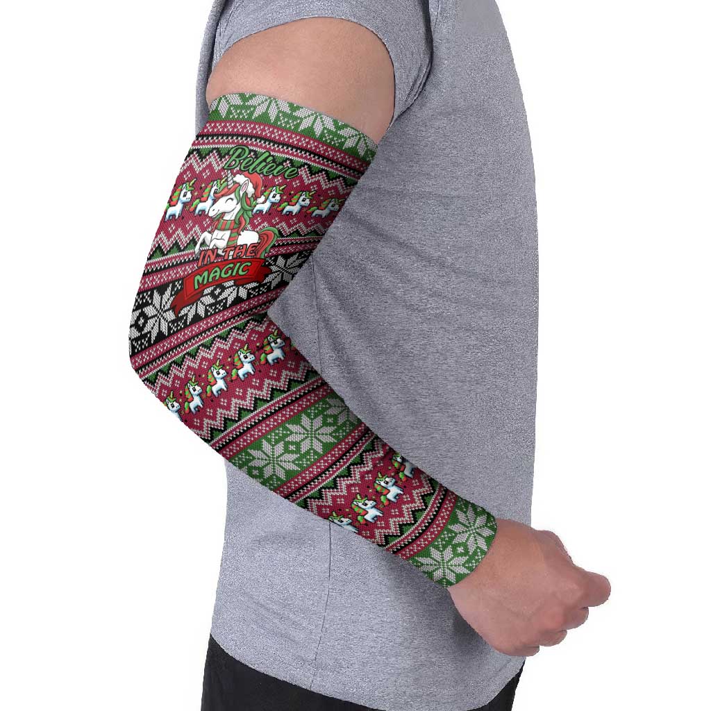 Unicorn Believe In The Magic Christmas Arm Sleeves Xmas Holiday Patterns - Wonder Print Shop