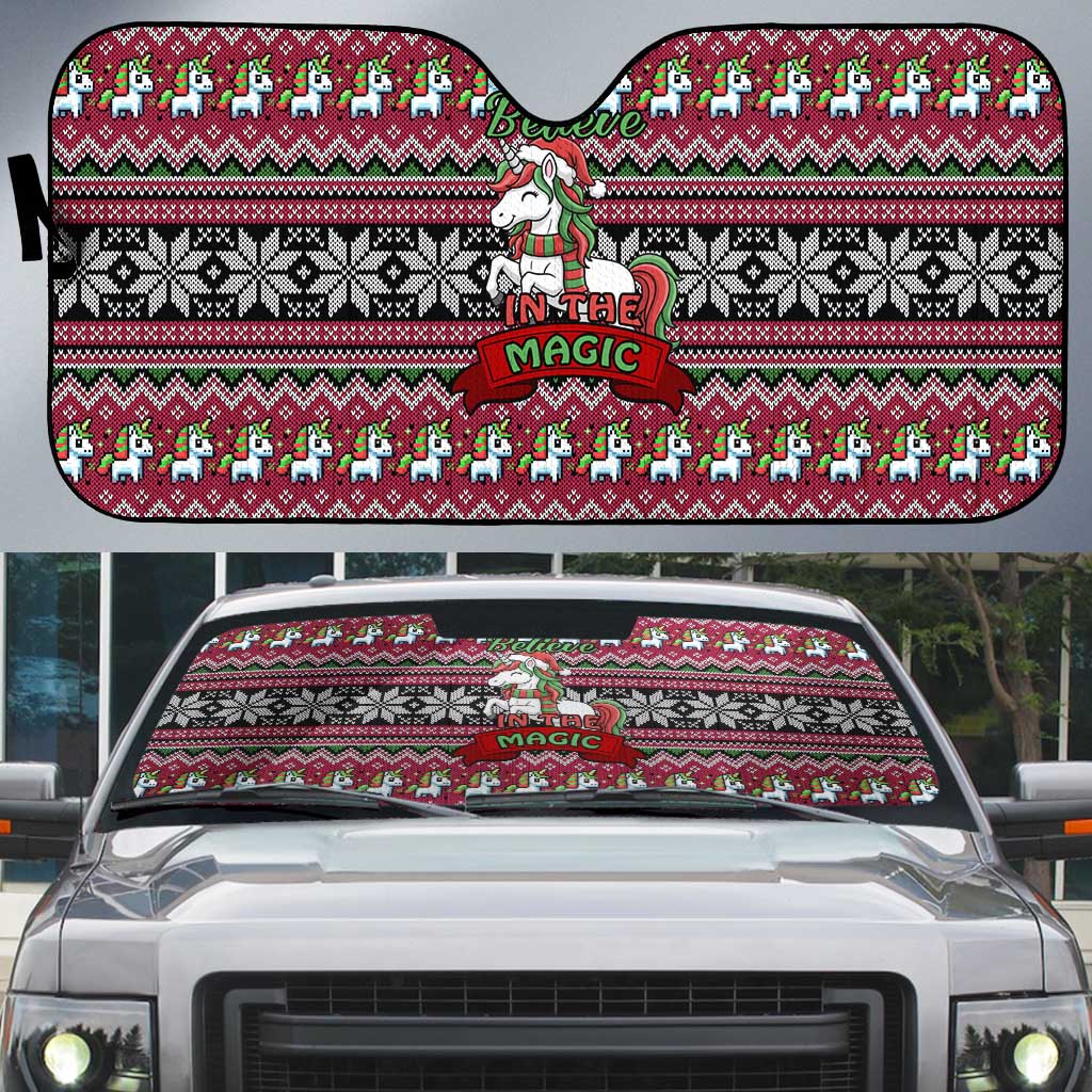 Unicorn Believe In The Magic Christmas Auto Sun Shade Xmas Holiday Patterns - Wonder Print Shop