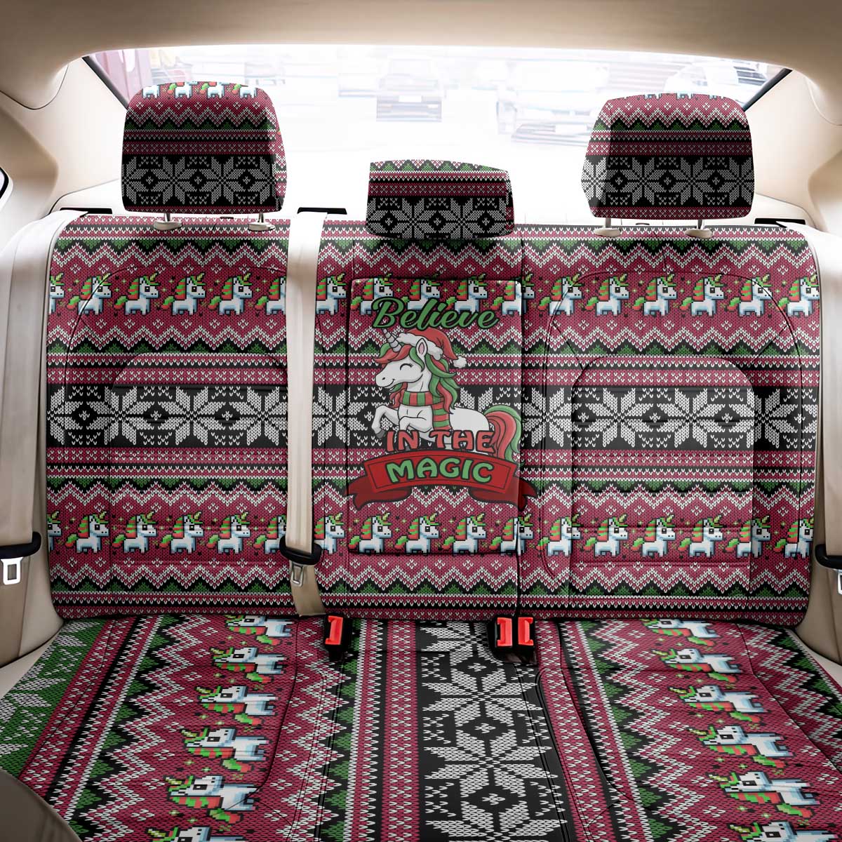 Unicorn Believe In The Magic Christmas Back Car Seat Cover Xmas Holiday Patterns - Wonder Print Shop