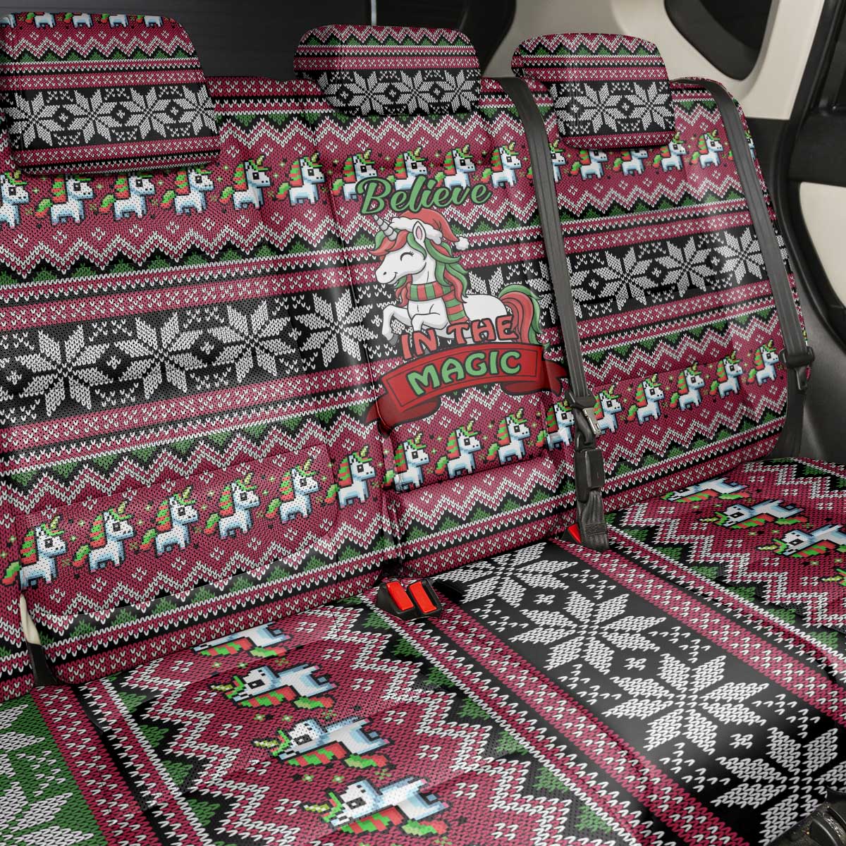 Unicorn Believe In The Magic Christmas Back Car Seat Cover Xmas Holiday Patterns - Wonder Print Shop