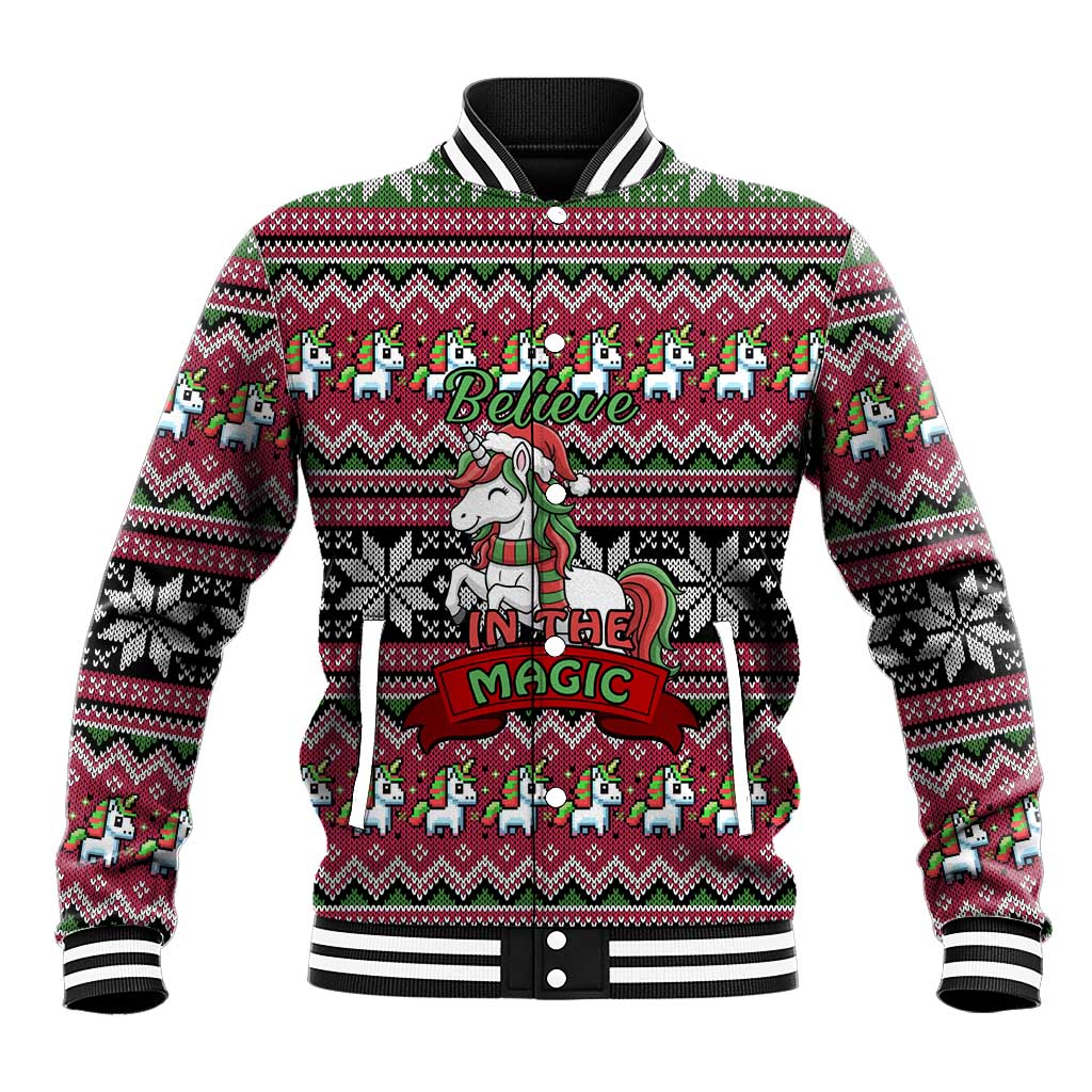 Unicorn Believe In The Magic Christmas Baseball Jacket Xmas Holiday Patterns - Wonder Print Shop