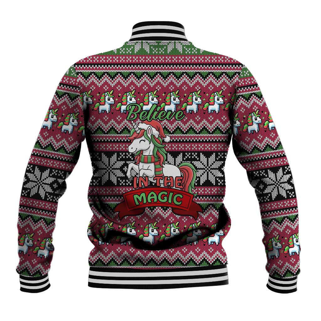 Unicorn Believe In The Magic Christmas Baseball Jacket Xmas Holiday Patterns - Wonder Print Shop