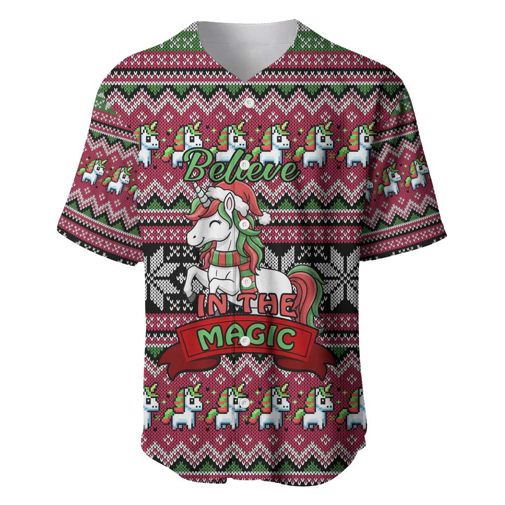 Unicorn Believe In The Magic Christmas Baseball Jersey Xmas Holiday Patterns - Wonder Print Shop