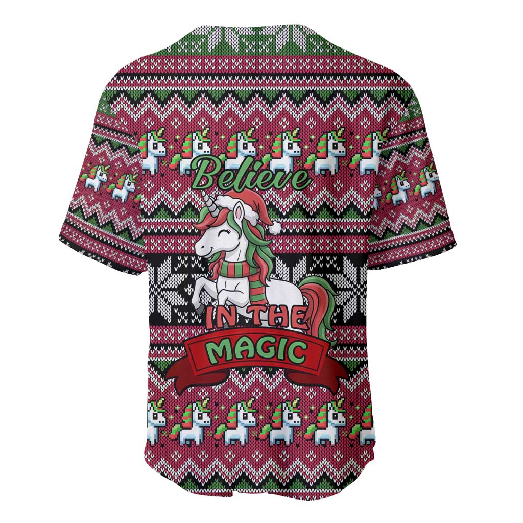 Unicorn Believe In The Magic Christmas Baseball Jersey Xmas Holiday Patterns - Wonder Print Shop