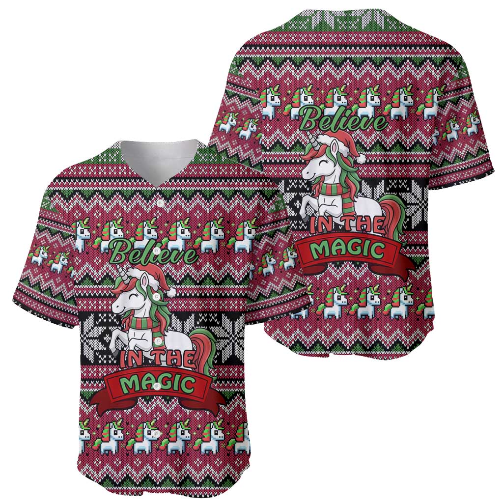 Unicorn Believe In The Magic Christmas Baseball Jersey Xmas Holiday Patterns - Wonder Print Shop
