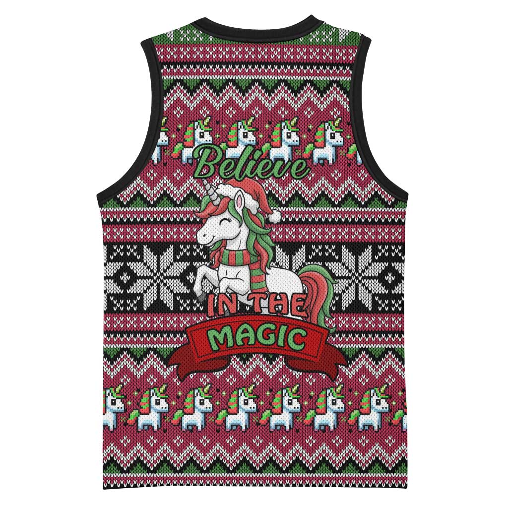 Unicorn Believe In The Magic Christmas Basketball Jersey Xmas Holiday Patterns - Wonder Print Shop