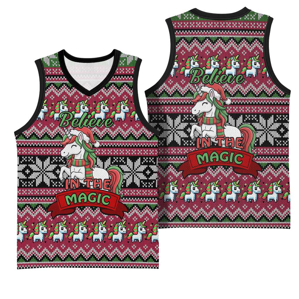 Unicorn Believe In The Magic Christmas Basketball Jersey Xmas Holiday Patterns - Wonder Print Shop