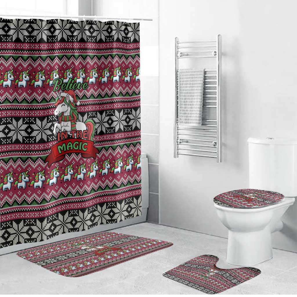 Unicorn Believe In The Magic Christmas Bathroom Set Xmas Holiday Patterns - Wonder Print Shop