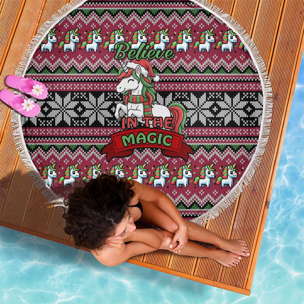 Unicorn Believe In The Magic Christmas Beach Blanket Xmas Holiday Patterns - Wonder Print Shop