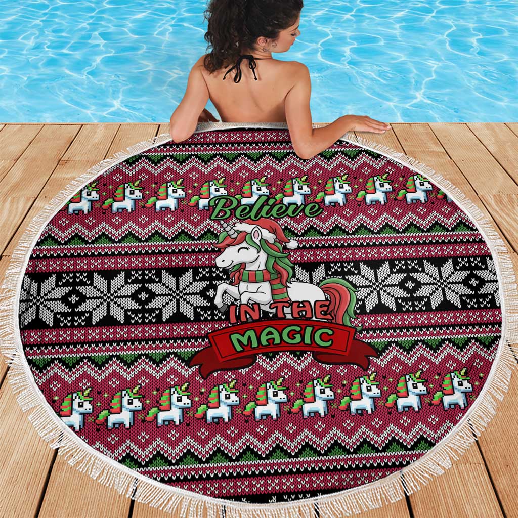 Unicorn Believe In The Magic Christmas Beach Blanket Xmas Holiday Patterns - Wonder Print Shop