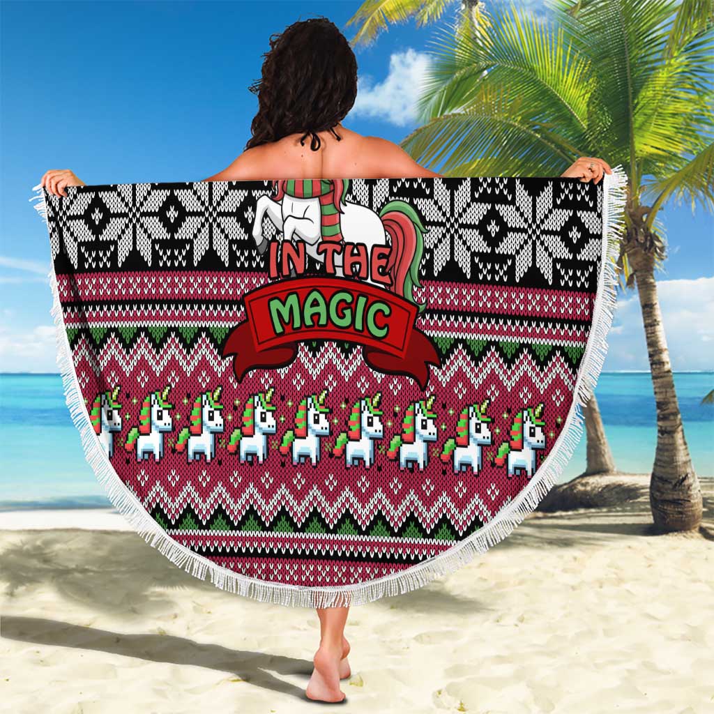 Unicorn Believe In The Magic Christmas Beach Blanket Xmas Holiday Patterns - Wonder Print Shop