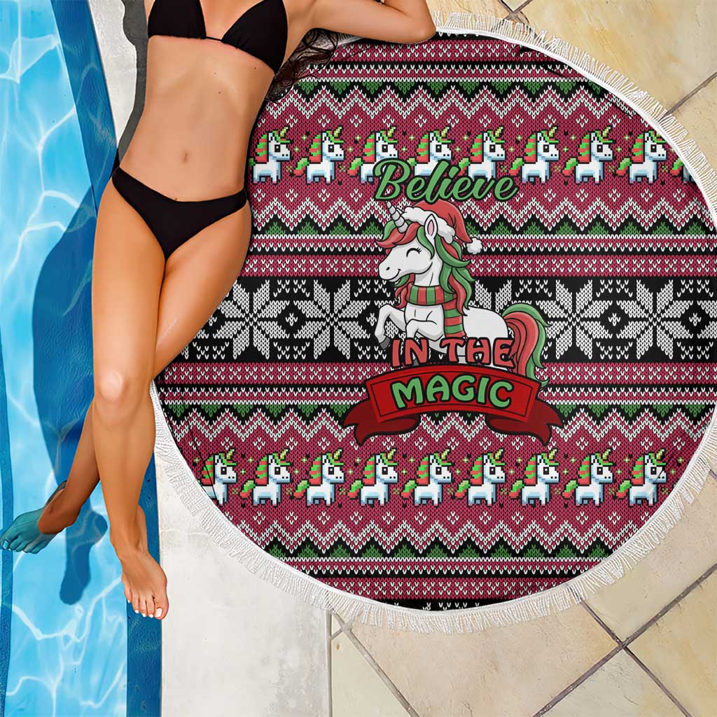 Unicorn Believe In The Magic Christmas Beach Blanket Xmas Holiday Patterns - Wonder Print Shop