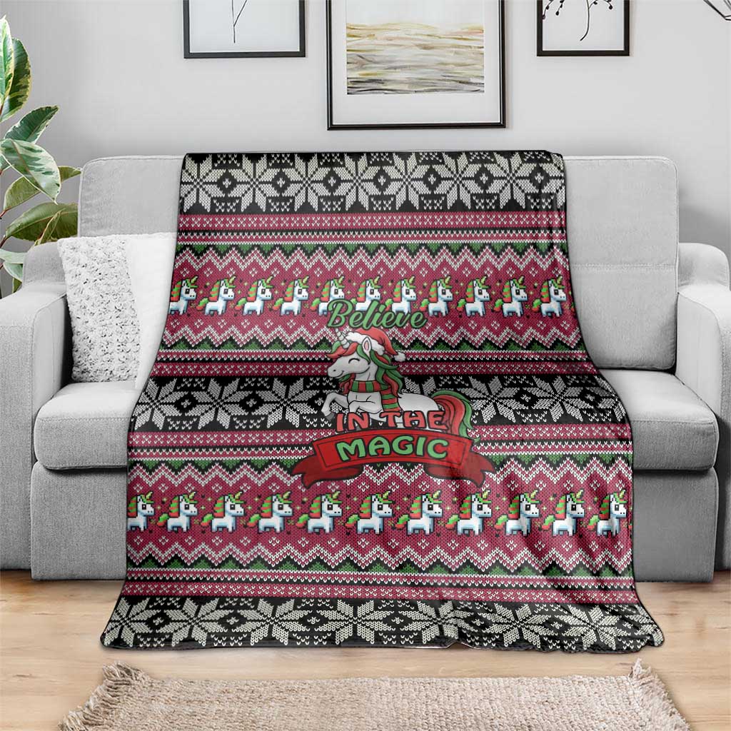 Unicorn Believe In The Magic Christmas Blanket Xmas Holiday Patterns - Wonder Print Shop