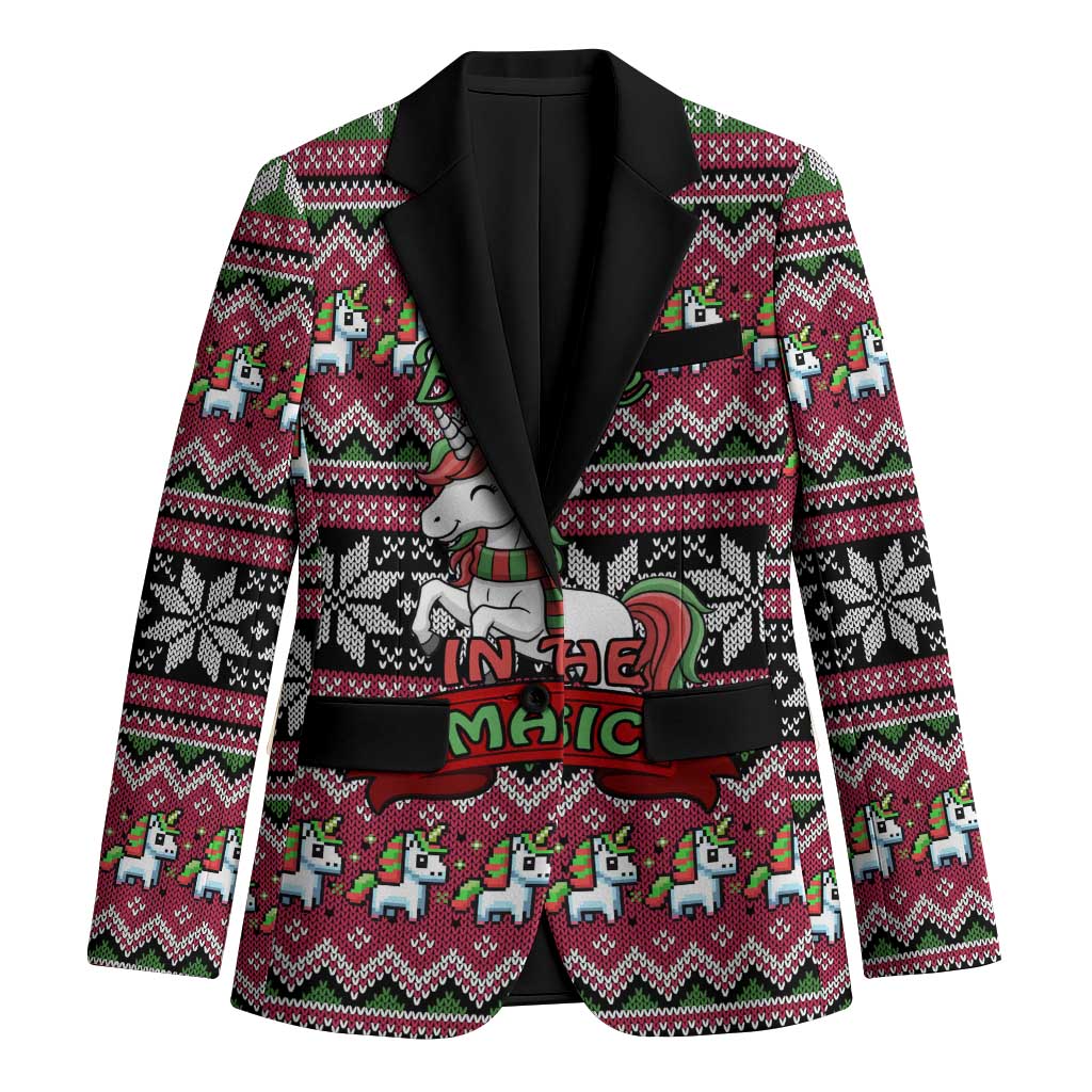Unicorn Believe In The Magic Christmas Blazer Xmas Holiday Patterns - Wonder Print Shop