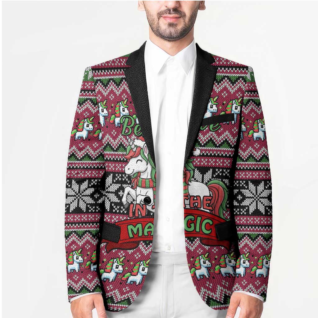 Unicorn Believe In The Magic Christmas Blazer Xmas Holiday Patterns - Wonder Print Shop