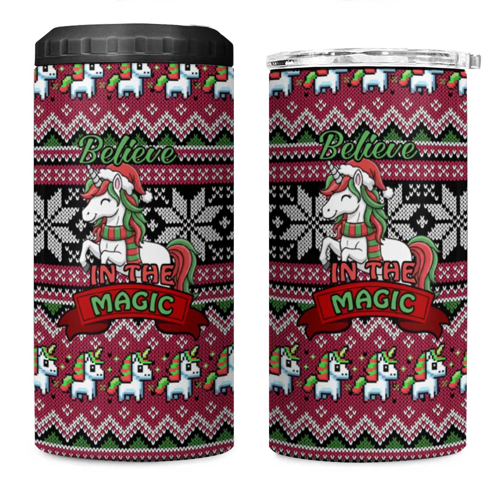 Unicorn Believe In The Magic Christmas 4 in 1 Can Cooler Tumbler Xmas Holiday Patterns - Wonder Print Shop