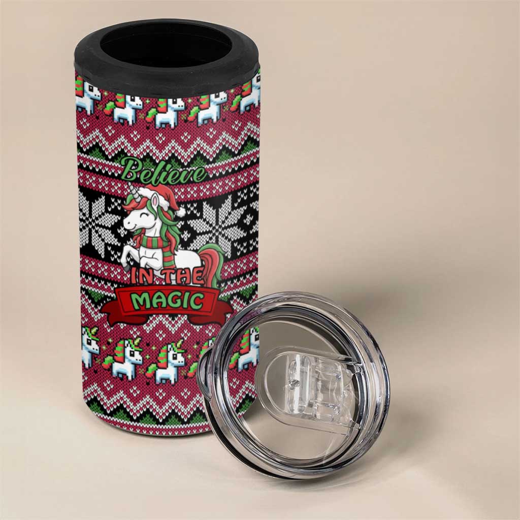 Unicorn Believe In The Magic Christmas 4 in 1 Can Cooler Tumbler Xmas Holiday Patterns - Wonder Print Shop