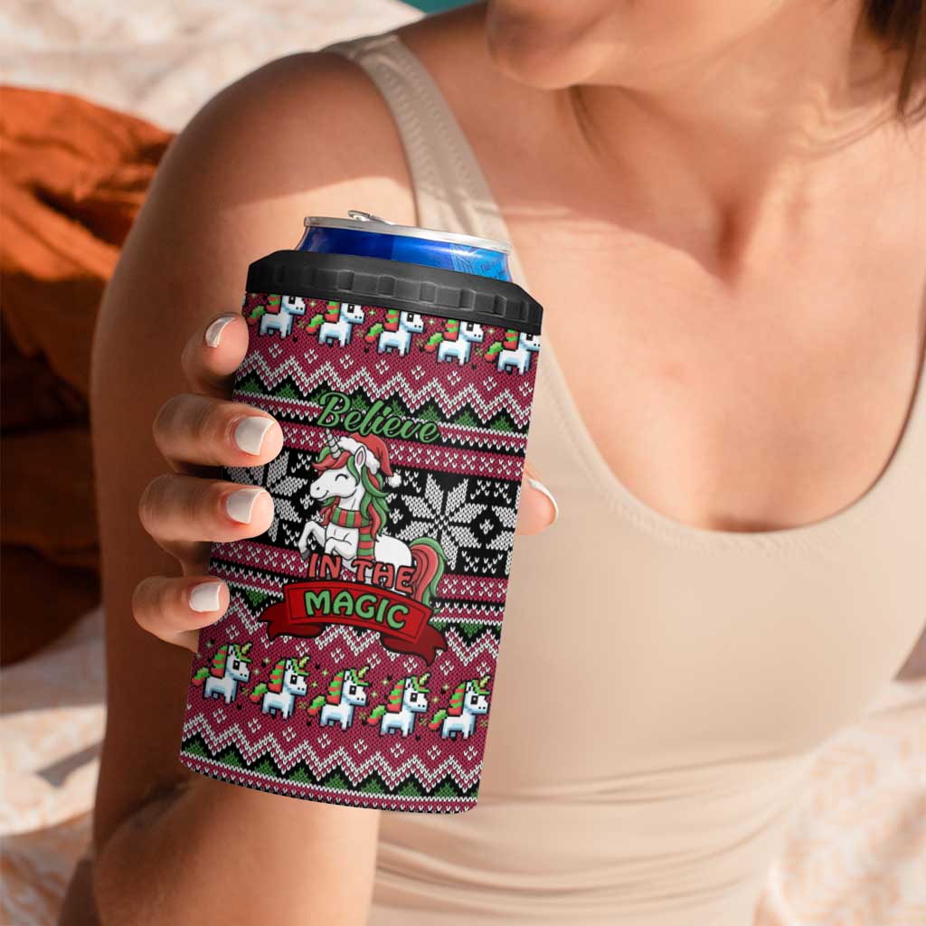 Unicorn Believe In The Magic Christmas 4 in 1 Can Cooler Tumbler Xmas Holiday Patterns - Wonder Print Shop