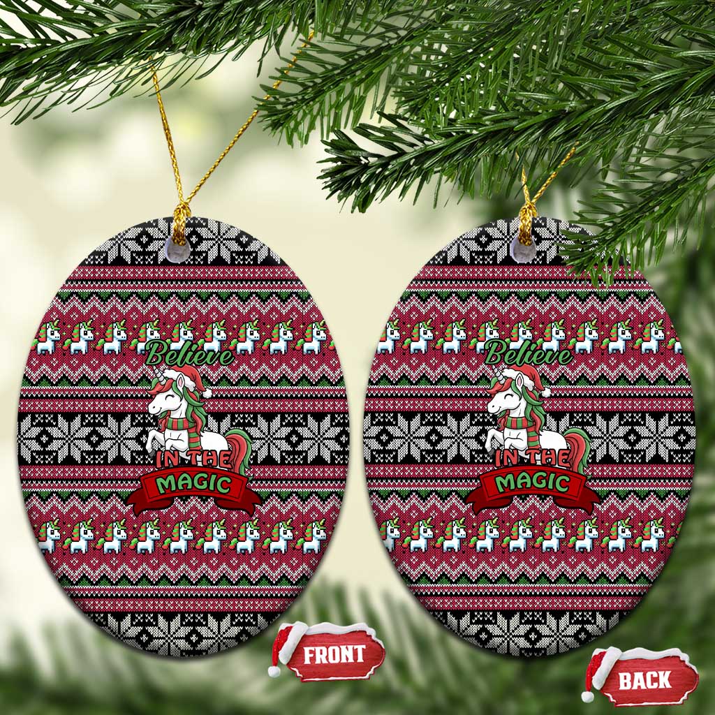 Unicorn Believe In The Magic Christmas Ceramic Ornament Xmas Holiday Patterns - Wonder Print Shop