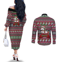 Unicorn Believe In The Magic Christmas Couples Matching Off The Shoulder Long Sleeve Dress and Long Sleeve Button Shirt Xmas Holiday Patterns - Wonder Print Shop