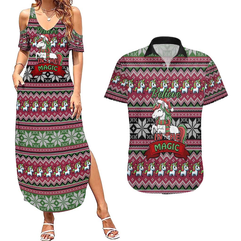 Unicorn Believe In The Magic Christmas Couples Matching Summer Maxi Dress and Hawaiian Shirt Xmas Holiday Patterns - Wonder Print Shop