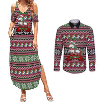 Unicorn Believe In The Magic Christmas Couples Matching Summer Maxi Dress and Long Sleeve Button Shirt Xmas Holiday Patterns - Wonder Print Shop