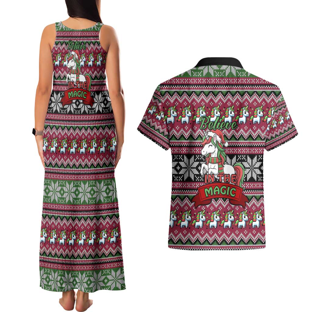 Unicorn Believe In The Magic Christmas Couples Matching Tank Maxi Dress and Hawaiian Shirt Xmas Holiday Patterns - Wonder Print Shop