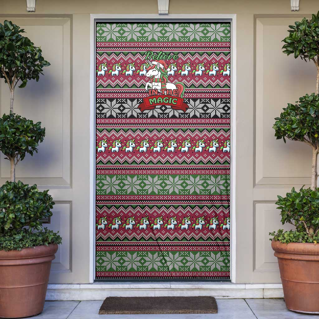 Unicorn Believe In The Magic Christmas Door Cover Xmas Holiday Patterns - Wonder Print Shop