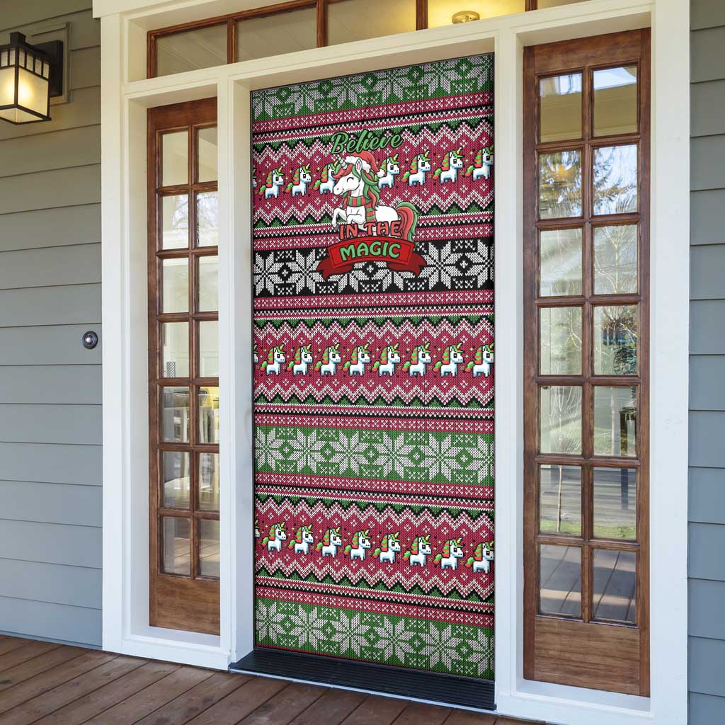 Unicorn Believe In The Magic Christmas Door Cover Xmas Holiday Patterns - Wonder Print Shop
