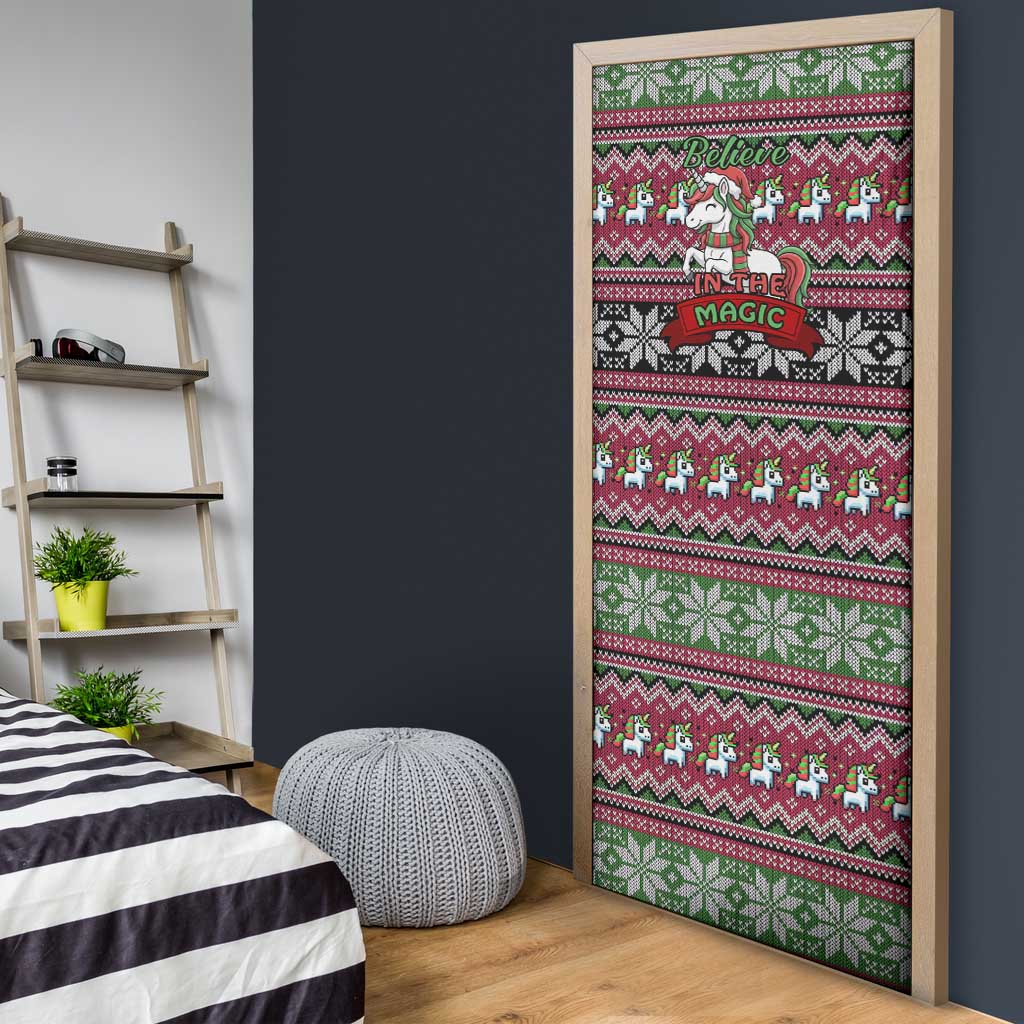 Unicorn Believe In The Magic Christmas Door Cover Xmas Holiday Patterns - Wonder Print Shop