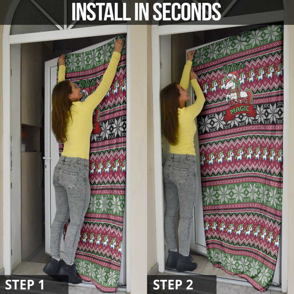 Unicorn Believe In The Magic Christmas Door Cover Xmas Holiday Patterns - Wonder Print Shop