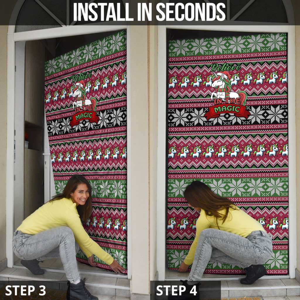 Unicorn Believe In The Magic Christmas Door Cover Xmas Holiday Patterns - Wonder Print Shop