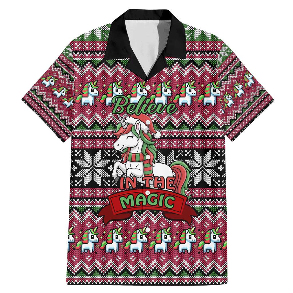 Unicorn Believe In The Magic Christmas Family Matching Mermaid Dress and Hawaiian Shirt Xmas Holiday Patterns - Wonder Print Shop